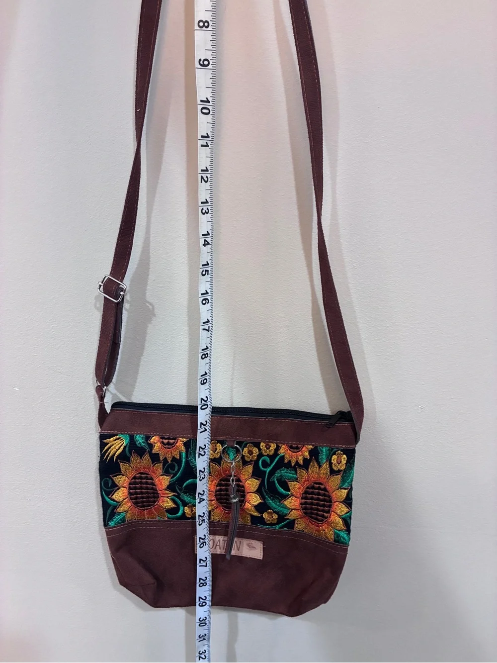Brown Sunflower Embroidered Crossbody Bag